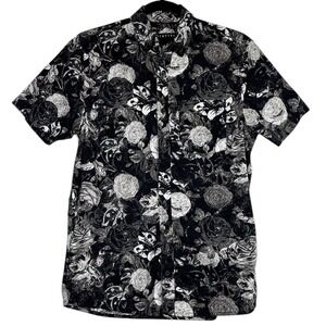 Empyre Men's Small Button-Up Shirt‎ Black White Floral Streetwear Bold Skater